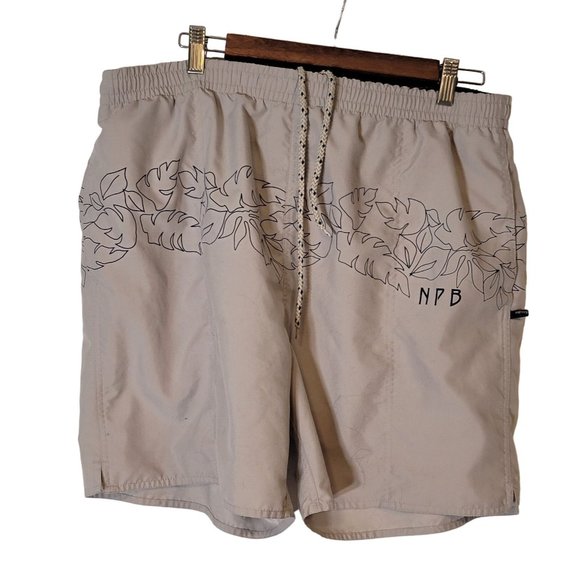 Newport Blue Lined Swin Trunks‎ Size Large Graphic Print Pockets Tan - Picture 2 of 8